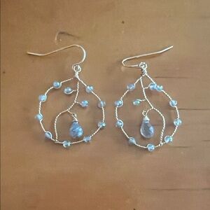 Elegant Silver and Blue Wire Wrapped Earrings